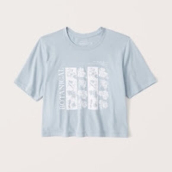 Abercrombie & Fitch | Cropped Graphic Tee | Light Blue | Size M - Picture 1 of 7